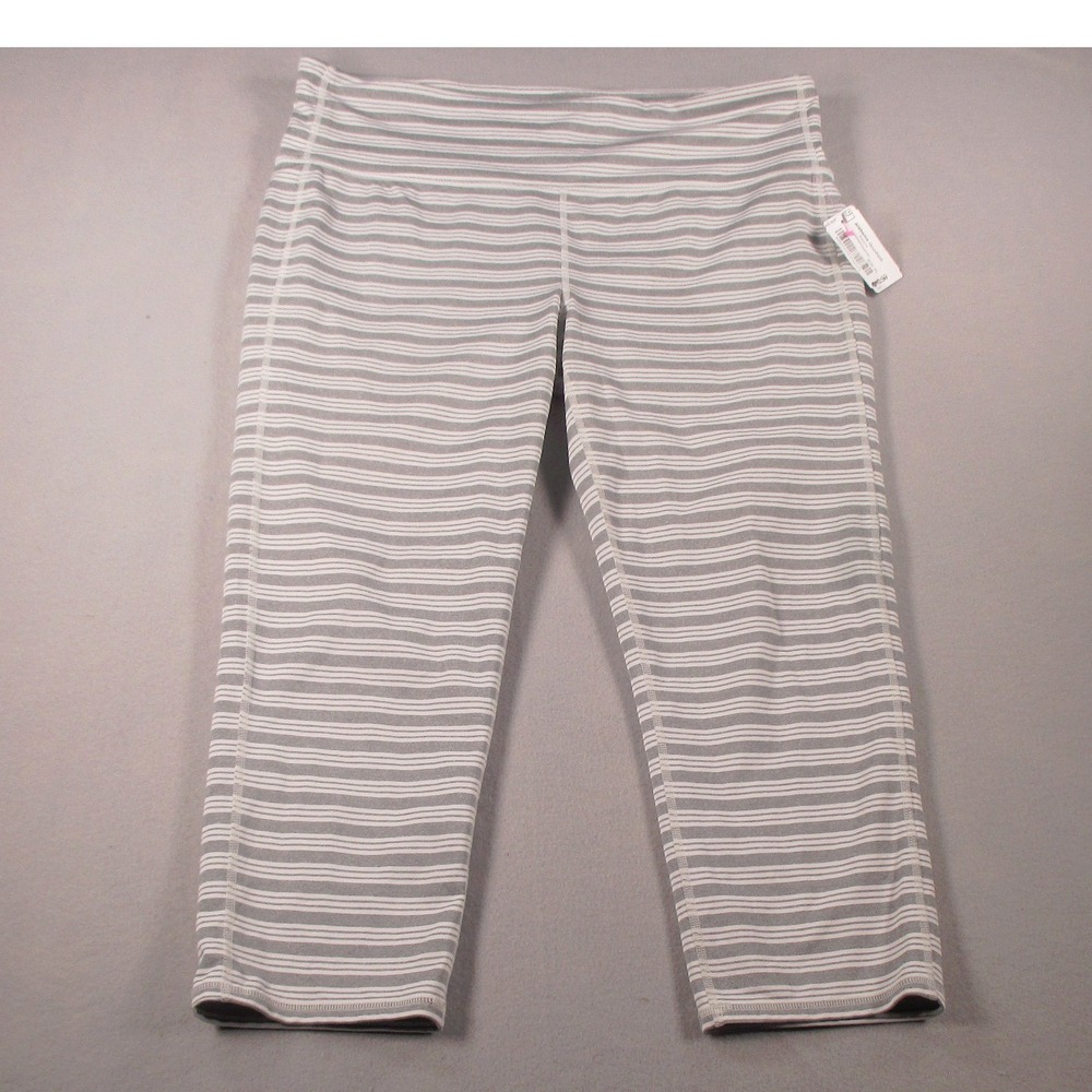Athleta Women's XL Gray White Striped Cropped Leggings Capri Yoga Pants